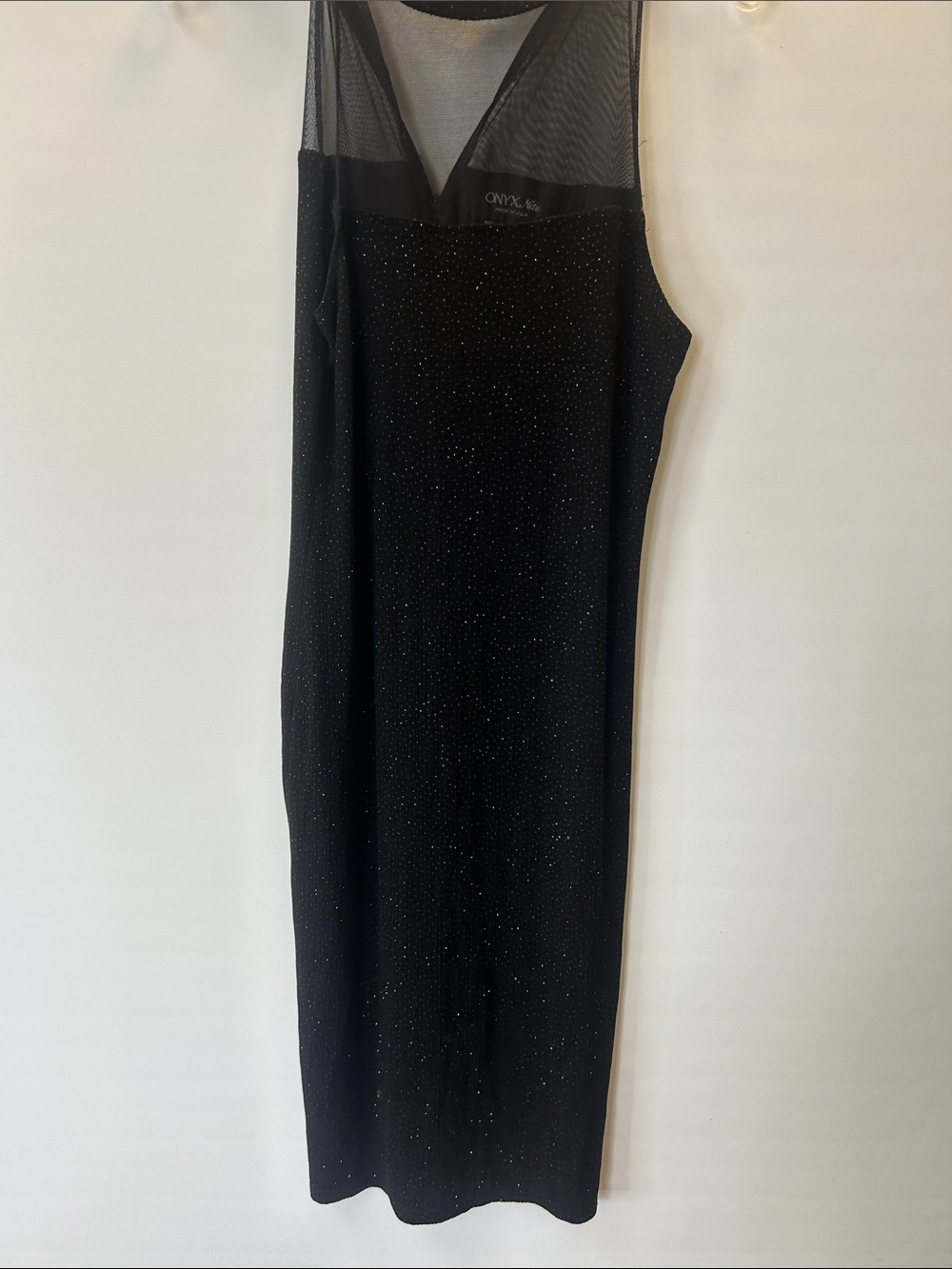 Onyx Black Sparkle Mesh Trim Midi Dress